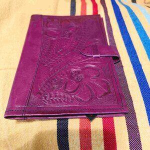 Handtooled Leather address agenda cover New with tags Eggplant